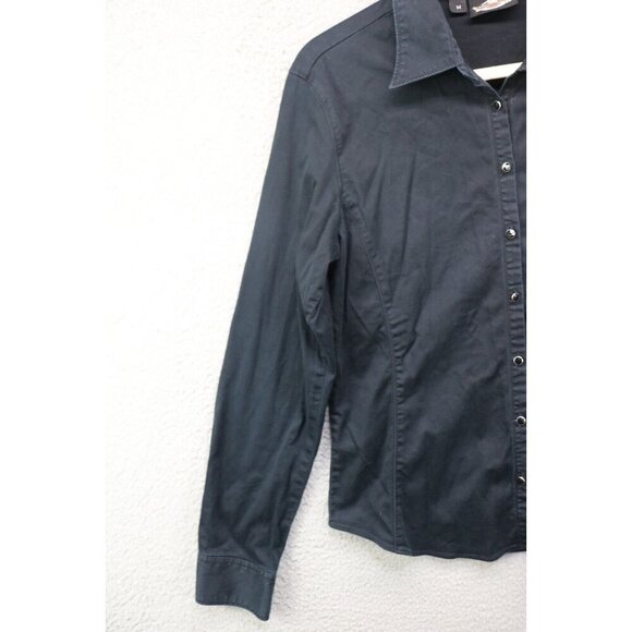 Harley Davidson Long Sleeve Button-Up Shirt-Medium-Rhinestones-Angel Wings - Picture 3 of 13